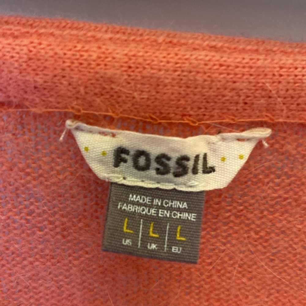 Fossil Angora Wool Cardigan Sweater Womens large Coral Pink - Picture 2 of 7